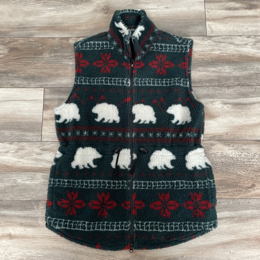 Vintage SNOWLION Full Zip Sherpa Vest Polar Bear Pocket Fleece Woman's Size S